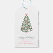 Elegant roze en groene Prettige feestdagen kerst Cadeaulabel (Voorkant)