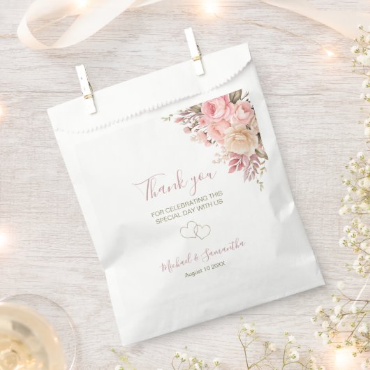 Elegant Roze en Ivoor Roos Bruiloft Bedankzakje (Geknipt)