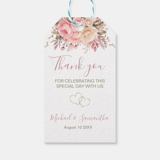 Elegant Roze en Ivoor Roos Bruiloft Cadeaulabel (Achterkant)