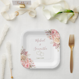 Elegant Roze en Ivoor Roos Bruiloft Papieren Bordje