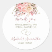 Elegant Roze en Ivoor Roos Bruiloft Ronde Sticker (Voorkant)