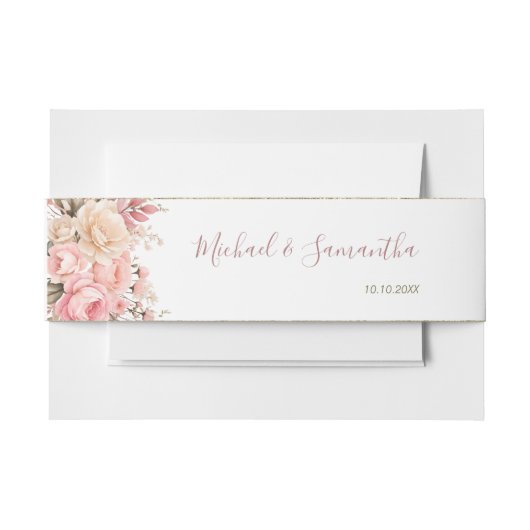 Elegant Roze en Ivoor Roos Bruiloft Uitnodigingen Wikkel (Voorkant Voorbeeld)