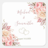 Elegant Roze en Ivoor Roos Bruiloft Vierkante Sticker (Voorkant)