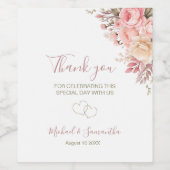 Elegant Roze en Ivoor Roos Bruiloft Wijn Etiket (Enkel label)