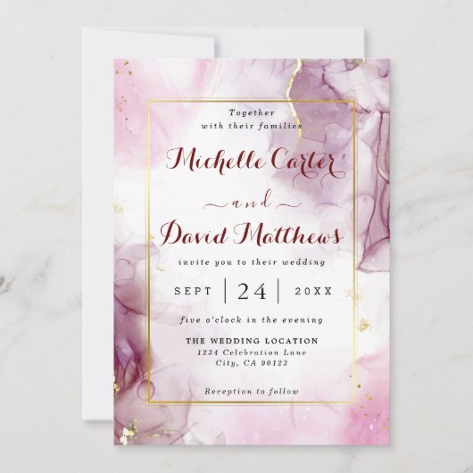 Elegant roze en magenta huwelijksuitnodiging kaart (Voorkant)