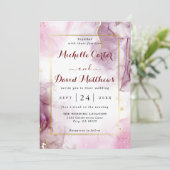 Elegant roze en magenta huwelijksuitnodiging kaart (Staand voorkant)