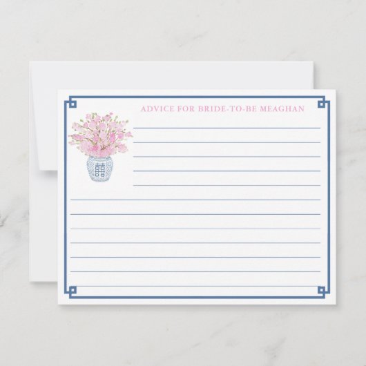 Elegant roze en marineblauw advies voor een bruids kaart (Voorkant)