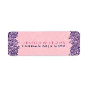 Elegant roze en marineblauw Floral Paisley Lace Etiket