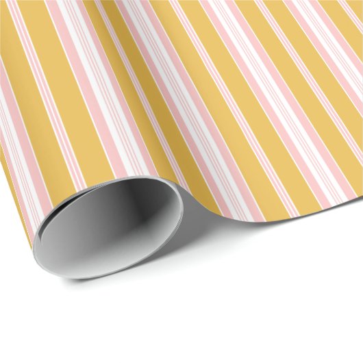 Elegant Roze en Mustard French Ticking Stripes Cadeaupapier (Rol Hoek)