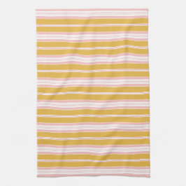 Elegant Roze en Mustard French Ticking Stripes Theedoek