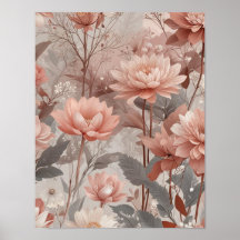Elegant roze en nootmuskaat Floral Ai Art Poster