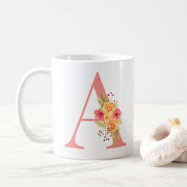 Elegant roze en Oranje bloemenmonogram A Koffiemok