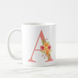 Elegant roze en Oranje bloemenmonogram A Koffiemok