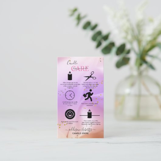 Elegant roze en Oranje kaarszorg Visitekaartje (Staand voorkant)