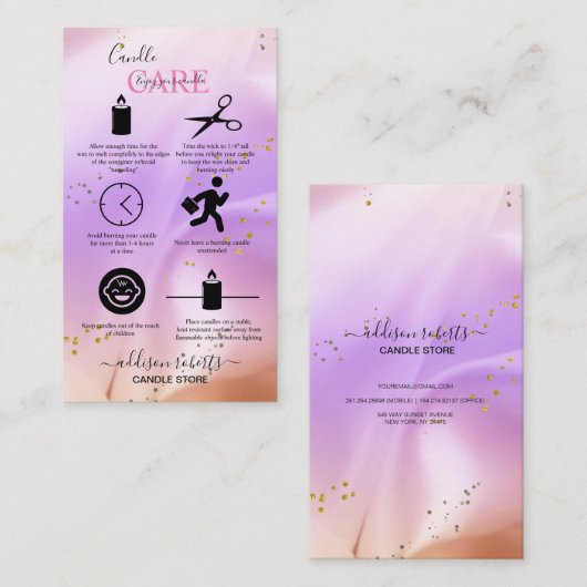 Elegant roze en Oranje kaarszorg Visitekaartje (Voorkant / Achterkant)