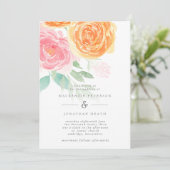 Elegant roze en Oranje Waterverf Rozen bruiloft Kaart (Staand voorkant)