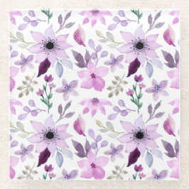 Elegant roze en paars bloempatroon glazen onderzetter