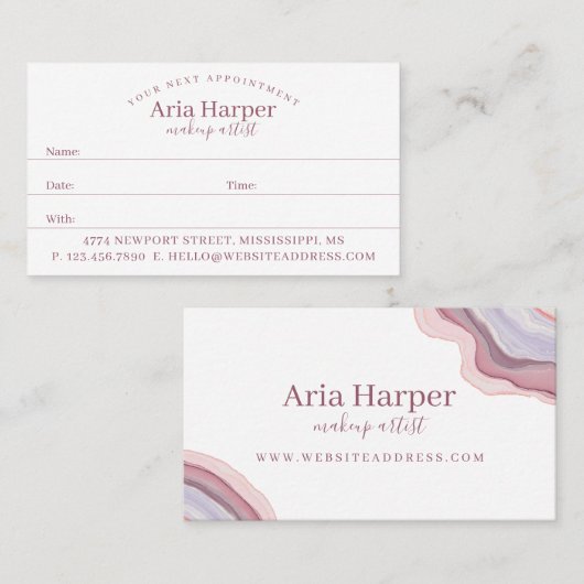 Elegant roze en Paars geode goud glitter Agate Afsprakenkaartje (Voorkant / Achterkant)