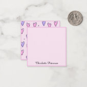 Elegant roze en Paars hartmonogram Notitiekaartje (Voorkant / Achterkant in situ)