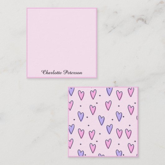 Elegant roze en Paars hartmonogram Notitiekaartje (Voorkant / Achterkant)