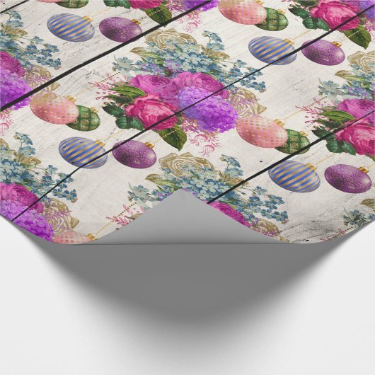 Elegant roze en paars kerstgrieppatroon cadeaupapier (Hoek)