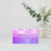 Elegant roze en Paars mousserend glitter monogram Visitekaartje (Staand voorkant)