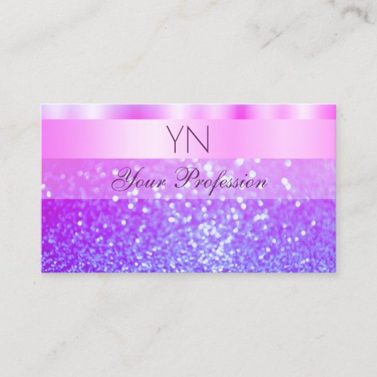 Elegant roze en Paars mousserend glitter monogram Visitekaartje (Voorkant)