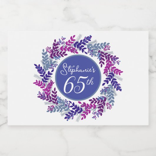 Elegant Roze en Paarse 65e Verjaardag Sparkling Wijnetiket (Enkel label)