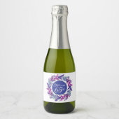Elegant Roze en Paarse 65e Verjaardag Sparkling Wijnetiket (Voorkant)