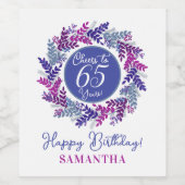 Elegant Roze en Paarse 65e Verjaardag Wijn Etiket (Enkel label)