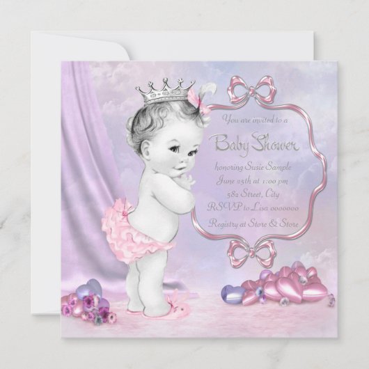 Elegant roze en Paarse Baby shower Kaart (Voorkant)