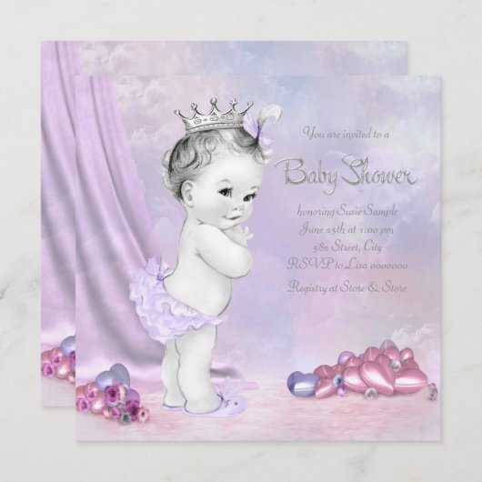 Elegant roze en Paarse Baby shower Kaart (Voorkant / Achterkant)