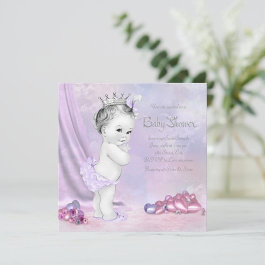 Elegant roze en Paarse Baby shower Kaart (Staand voorkant)