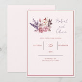 "Elegant roze en paarse bloemige bruiloft" Kaart (Voorkant / Achterkant)