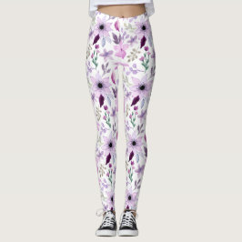 Elegant roze en paarse bloemmotief leggings