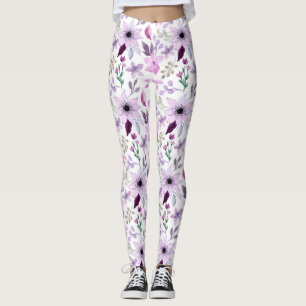 Elegant roze en paarse bloemmotief leggings