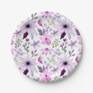 Elegant roze en paarse bloemmotief papieren bordje