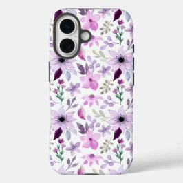 Elegant roze en paarse bloempatroon iPhone 16 hoesje