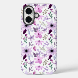 Elegant roze en paarse bloempatroon iPhone 16 hoesje