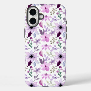 Elegant roze en paarse bloempatroon iPhone 16 plus hoesje