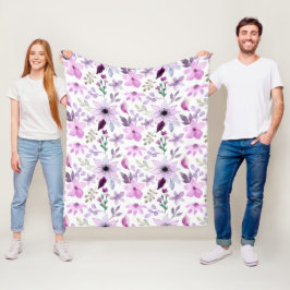 Elegant roze en paarse bloempatroon fleece deken