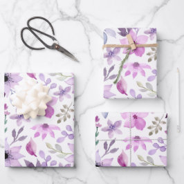 Elegant roze en paarse bloempatroon inpakpapier vel
