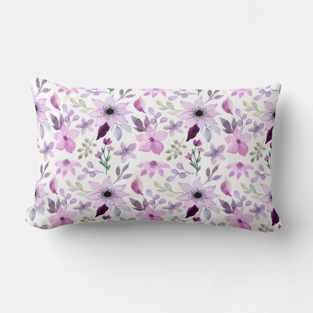 Elegant roze en paarse bloempatroon kussen (Voorkant)