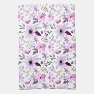 Elegant roze en paarse bloempatroon theedoek