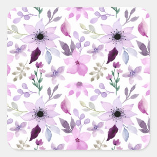 Elegant roze en paarse bloempatroon vierkante sticker