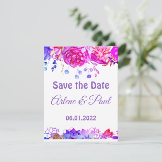 Elegant roze en paarse constructie kaart (Staand voorkant)