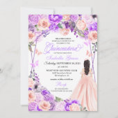 Elegant roze en Paarse Floral Quinceanera Kaart (Voorkant)