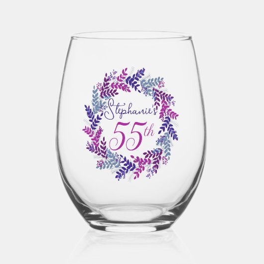 Elegant Roze en Paarse krans 55e verjaardagsfeestj Wijnglas Zonder Voet (Voorkant)