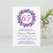 Elegant Roze en Paarse krans 65e Verjaardag Kaart (Staand voorkant)