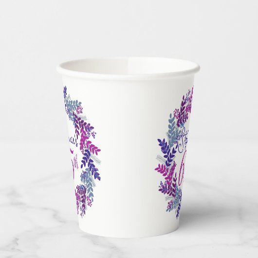 Elegant Roze en Paarse krans 65e Verjaardag Papieren Bekers (Links)